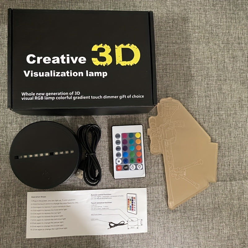 LumiGlow – 3D LED Nachtlamp Zwart Pistool 16 Kleuren