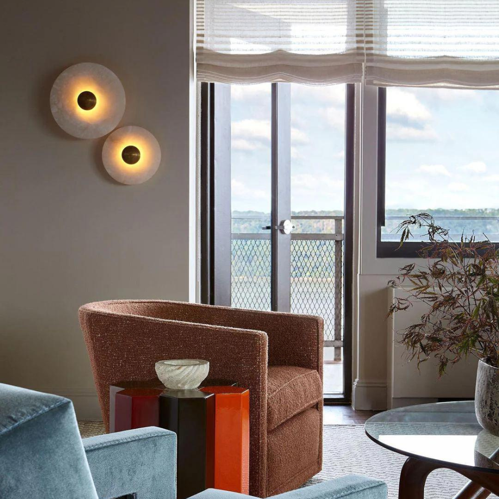 Aurora d'Or - Ronde Alabaster/Aluminum Wandlamp