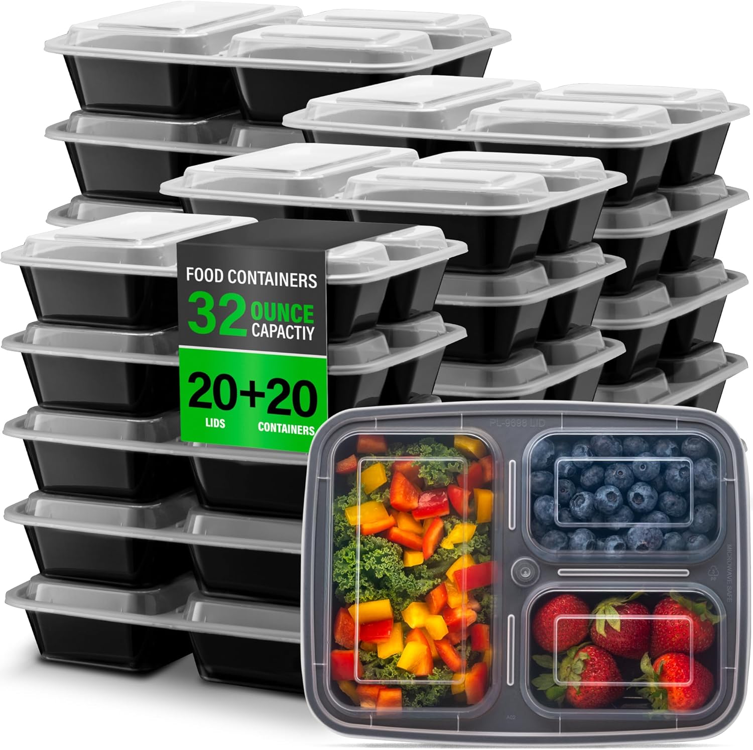 PrepMaster - Bento Dozen 3 Compartimenten 900ml (20 stuks)
