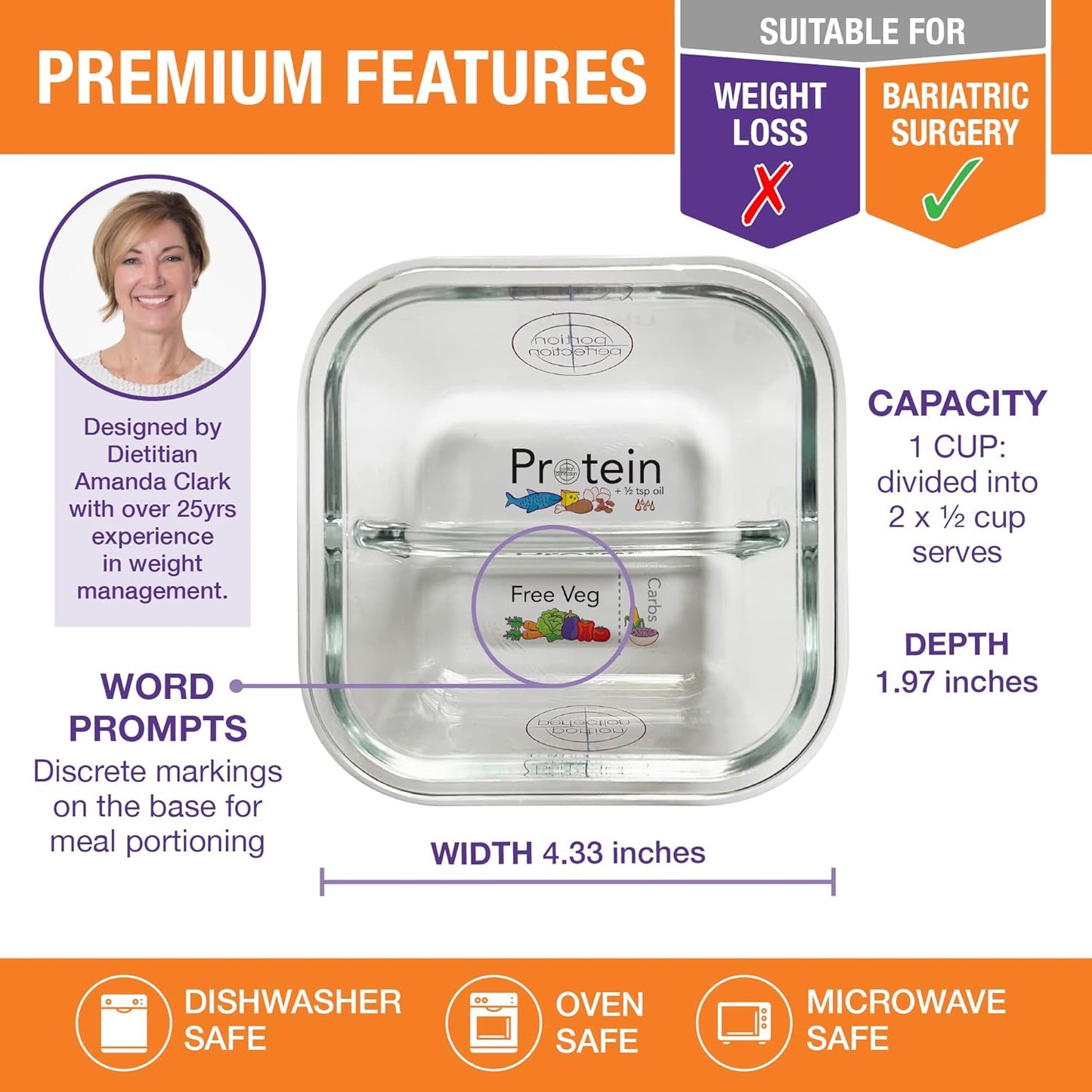 PortionMaster - Set van 3 Glascontainers voor Bariatrie