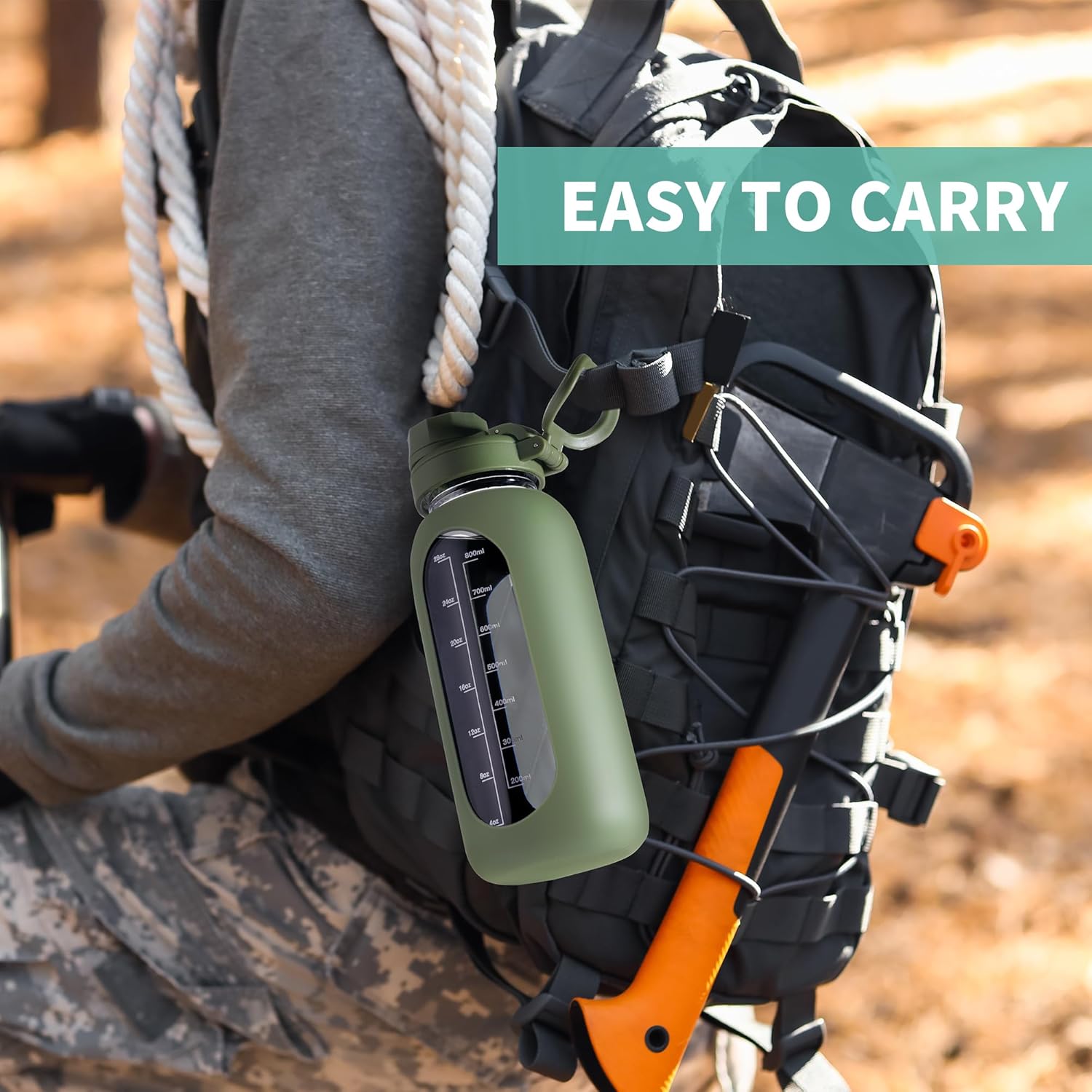 HydroGlow - Motiverende Glazen Waterfles 900ml met Rietje