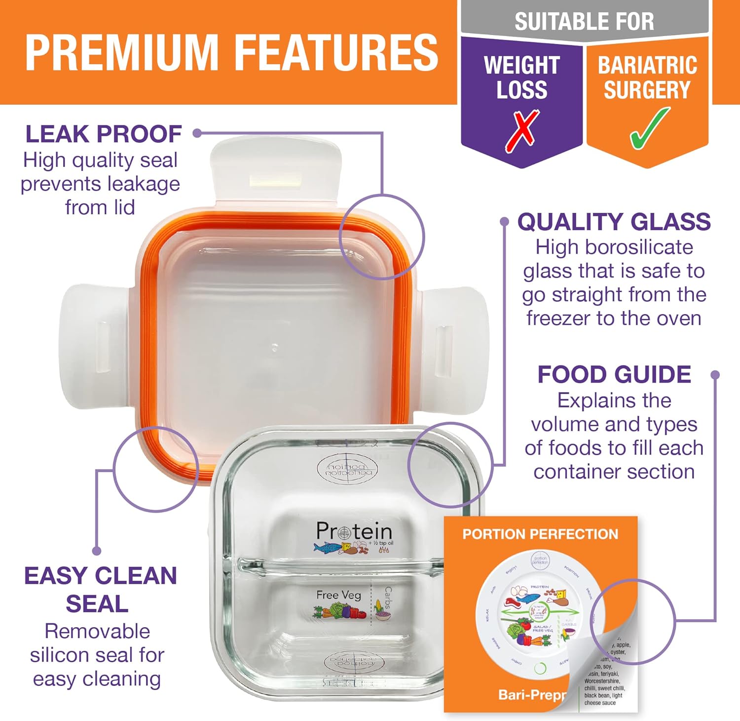 PortionMaster - Set van 3 Glascontainers voor Bariatrie