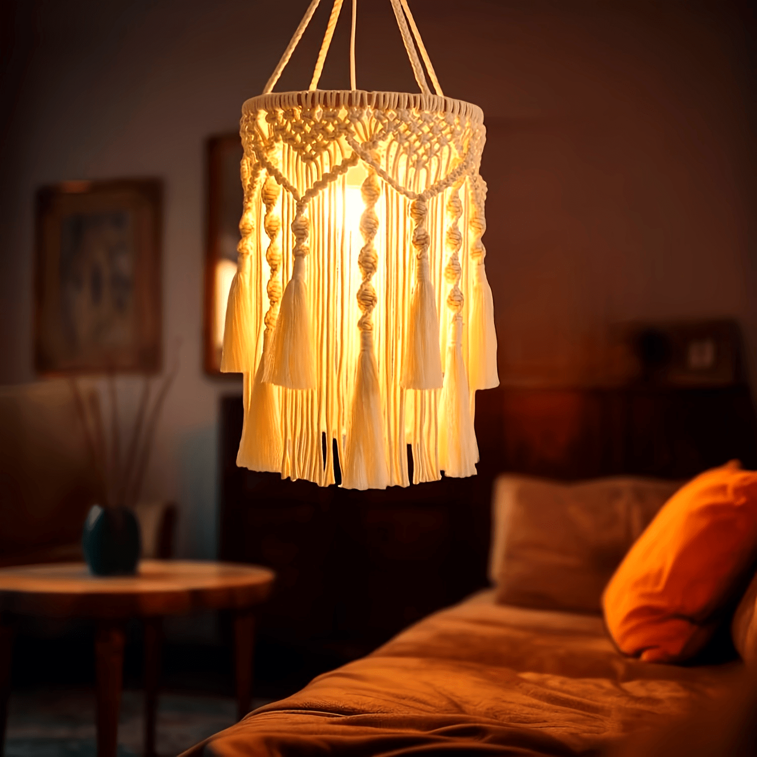 BohoTwist Pendant - Handgeweven Lampenkap met Kwasten