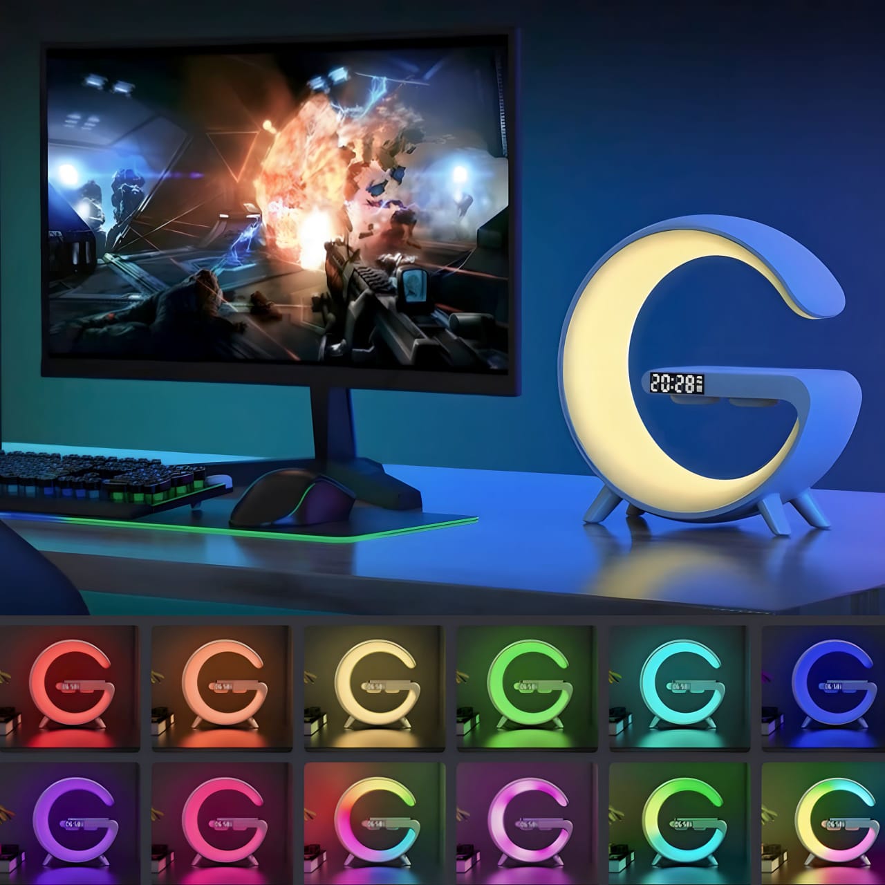 GlowHub - Multifuntionele Oplaadbare Speaker met Wekker en Sfeerlicht