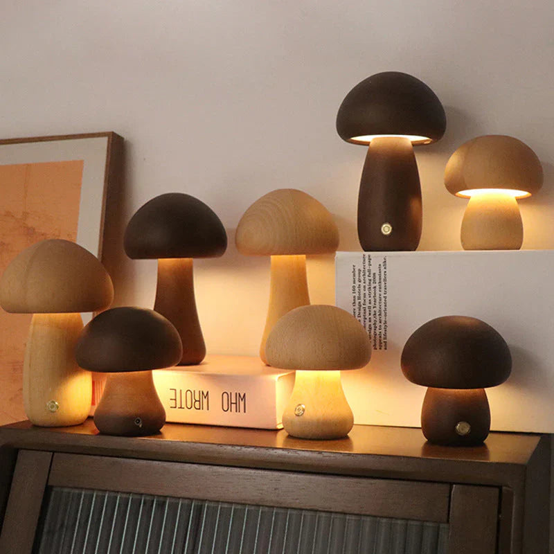 GlowShroom - Sfeervolle Houten LED Nachtlamp