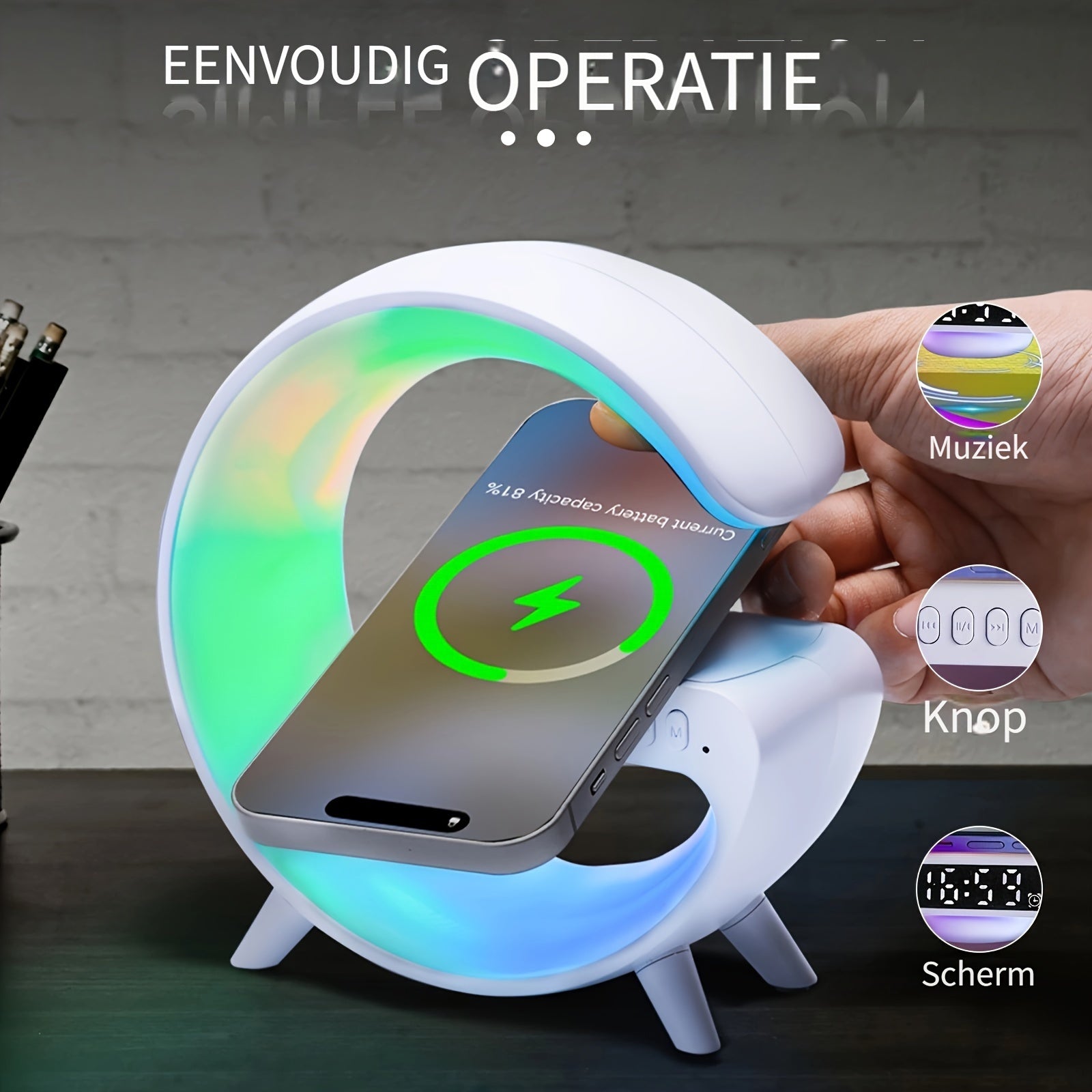 SlimLamp - Minimalistische Tafellamp met Wekker en Opladen