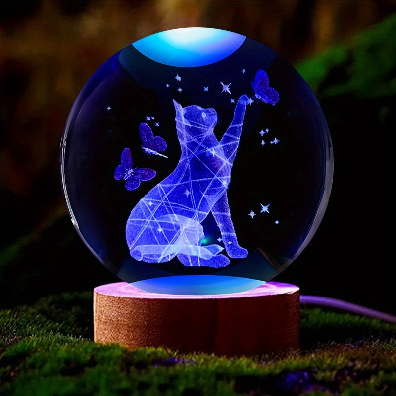 CrystalGlow – 3D Kristallen Bol Nachtlamp met Houten Basis