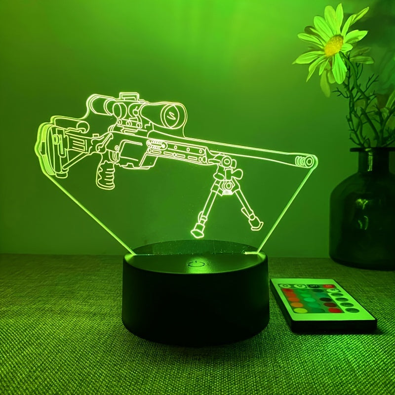 LumiGlow – 3D LED Nachtlamp Zwart Pistool 16 Kleuren