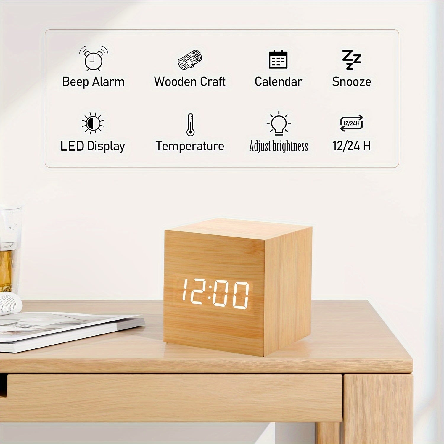 WoodTime Clock – Stijlvolle Houten Wekker met LED Display