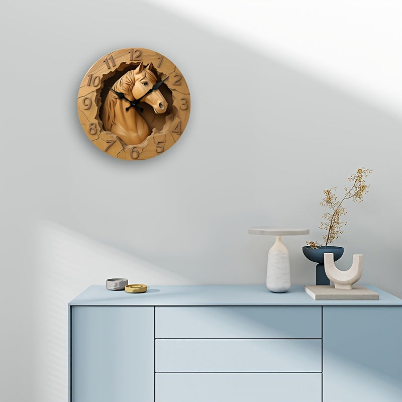 EquineElegance - Luxe Houten Paarden Wandklok