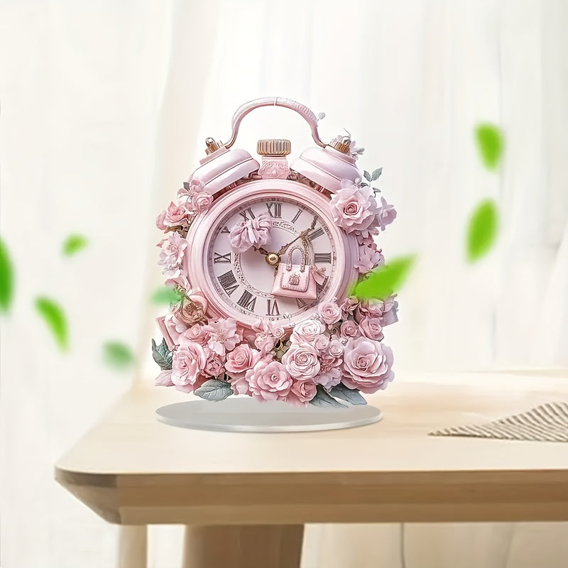 BohoTime Clock – Roze Bloemen Wekker met Acryl