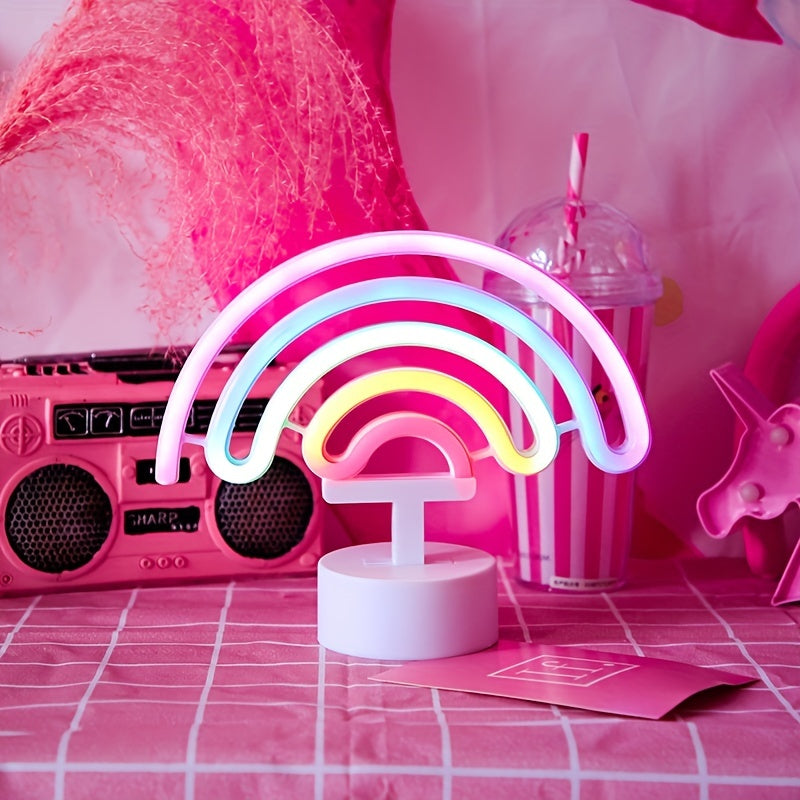 RainbowGlow – Moderne Neonregenboog met Designvoet