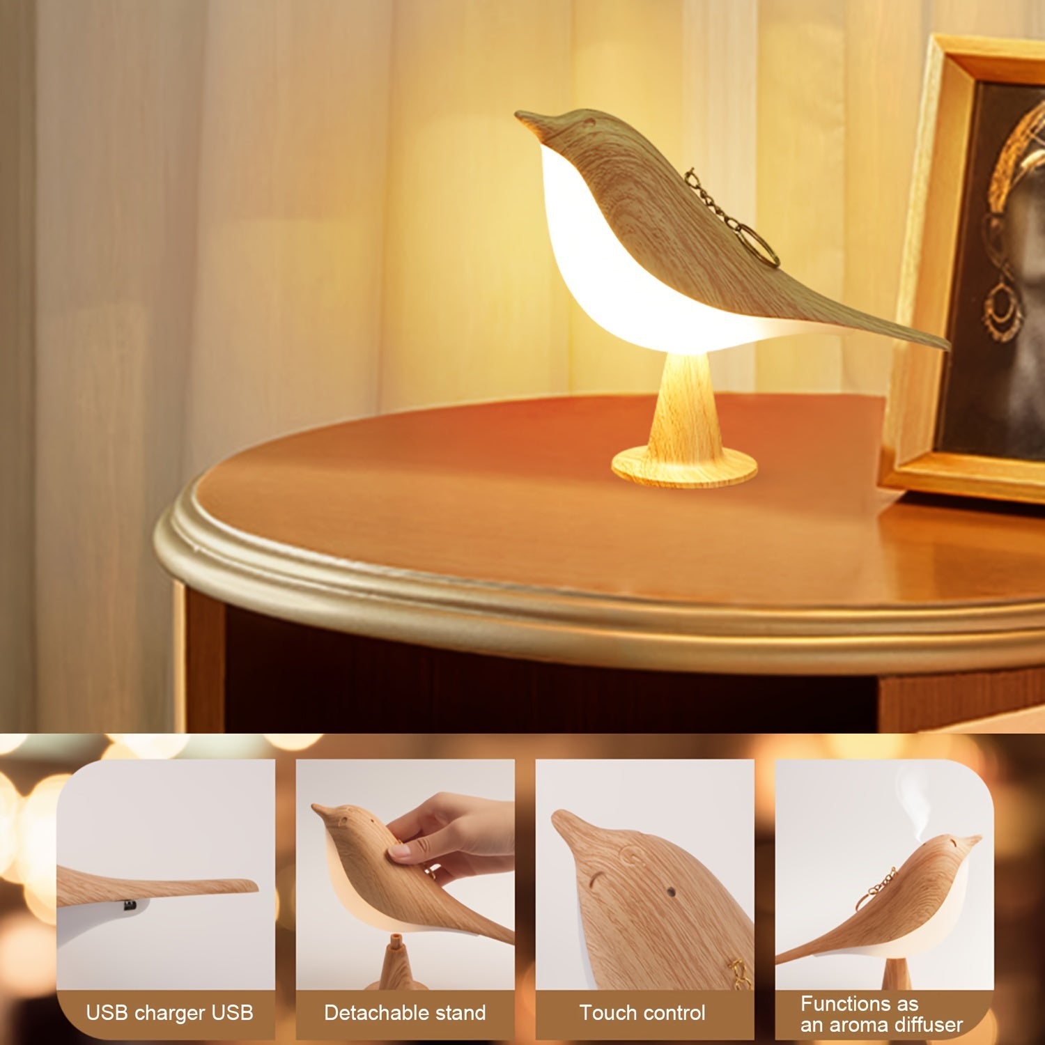 BrightNest - USB LED Vogel Tafellamp met Touch