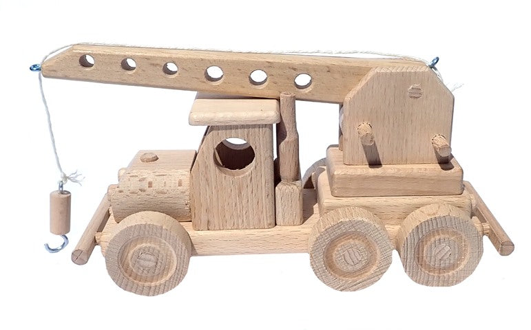 WoodCrane Speelgoed - Houten Kraanwagen met Takelarm