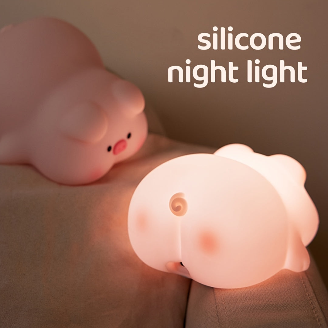 PiggyGlow – Cute Siliconen Nachtlampje, USB Oplaadbaar