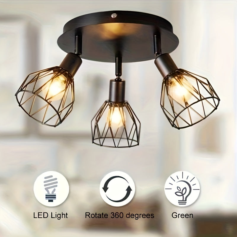 RusticGlow Lamp - Landelijke Zwarte Plafondlamp met Draaibare Kappen