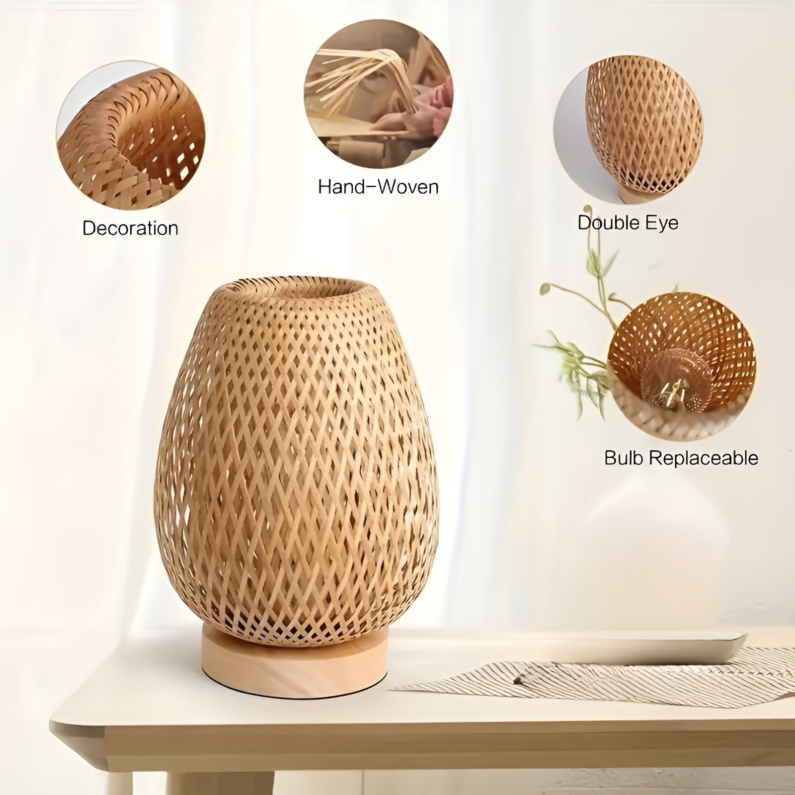 Stijlvolle Bamboe Tafellamp met USB Voeding – Duurzaam en Energiezuinig Design