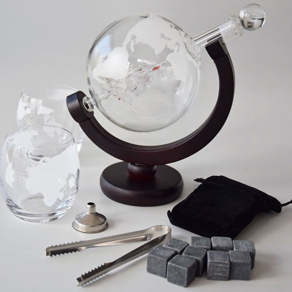 Globe Whiskey Decanter Set – Luxe Wereldbol Karaf met Glazen