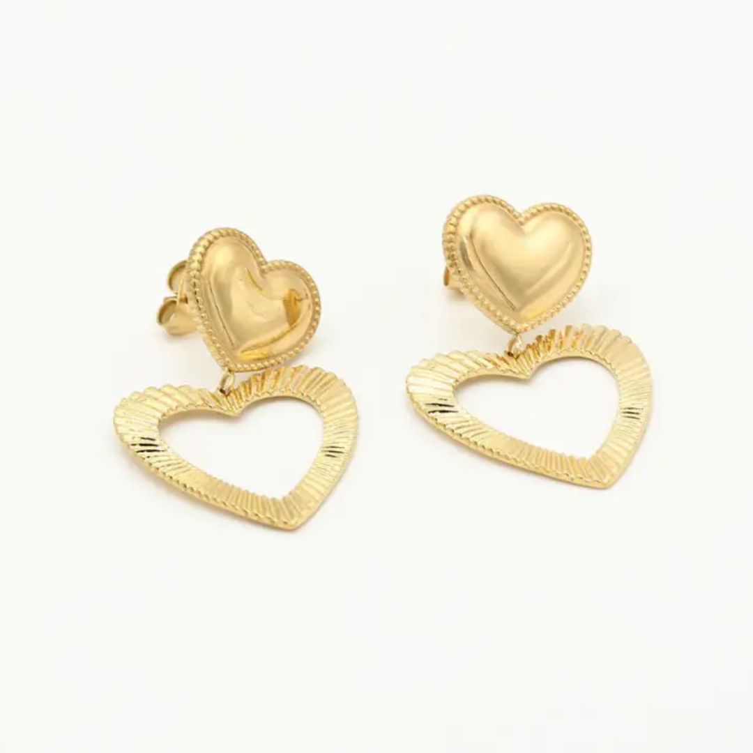 GoldenHeart Earrings - Elegante Dubbele Harten