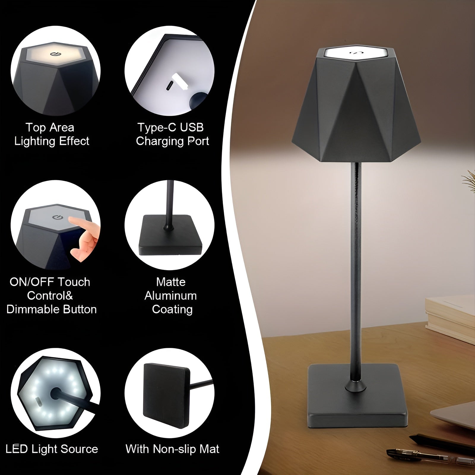 Elegante Retro LED Tafellamp - Draadloos & Oplaadbaar