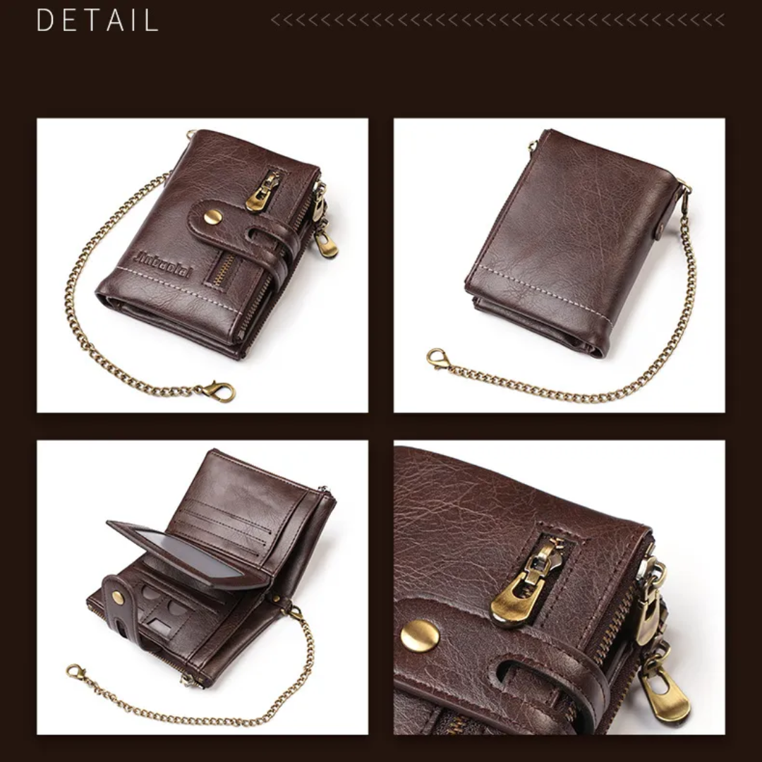 VintageCraft - Stoere Leren Portemonnee met Ketting