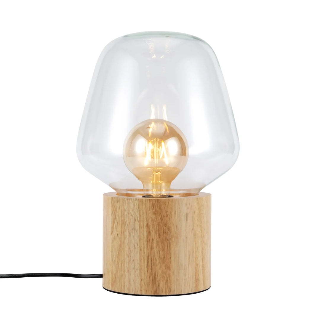 Elegant Houten Lamp met Glazen Bol – Stijlvolle Aanwinst voor Elk Interieur