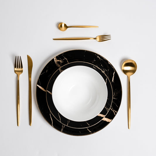 Libra Luxe - Zwarte Marmeren Bordenset voor Tafel