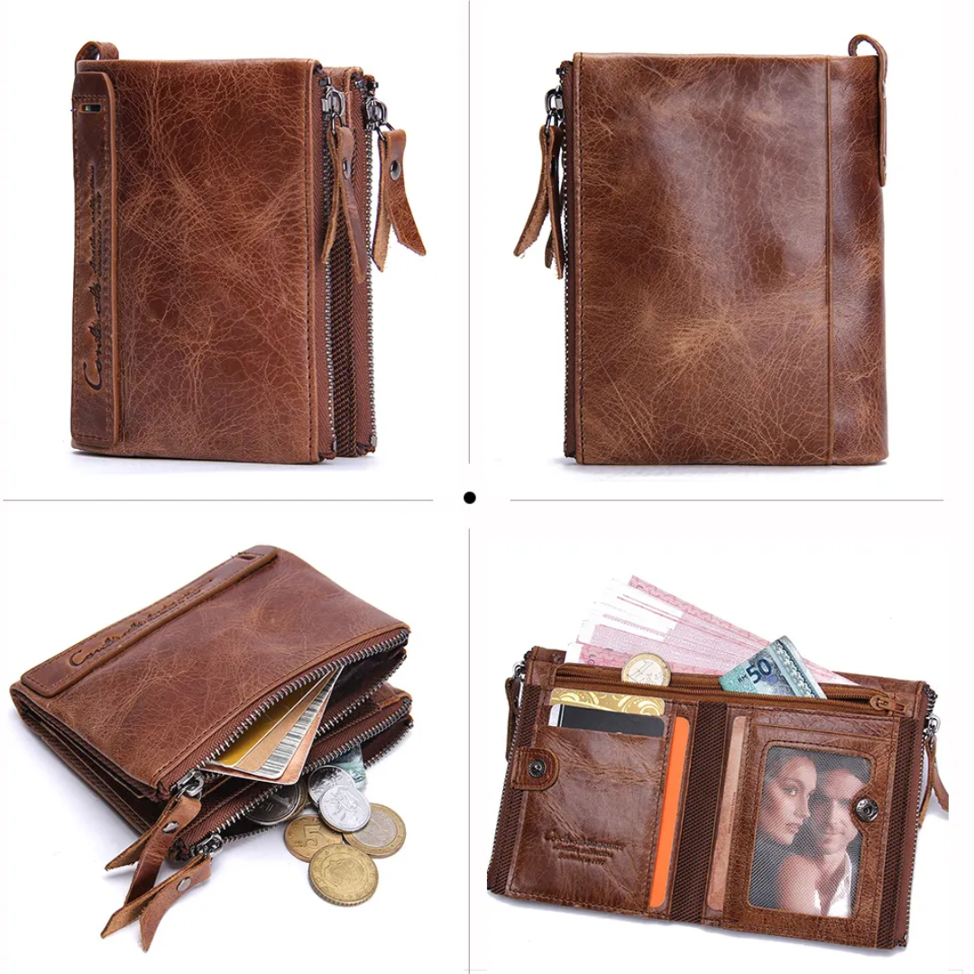 CompactWallet - Stijlvolle Dubbele Ritssluiting Portemonnee