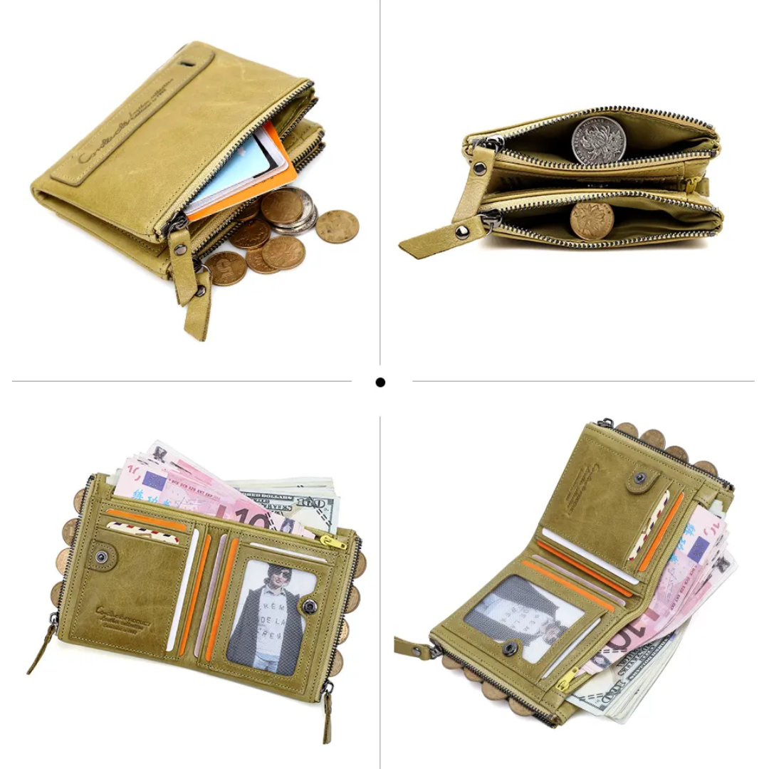 CompactWallet - Stijlvolle Dubbele Ritssluiting Portemonnee