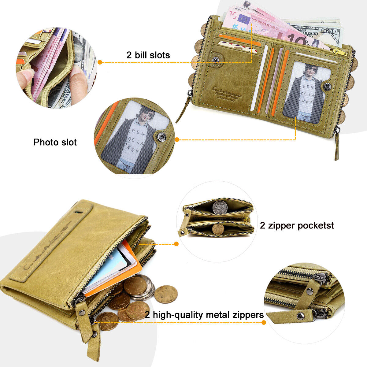 CompactWallet - Stijlvolle Dubbele Ritssluiting Portemonnee