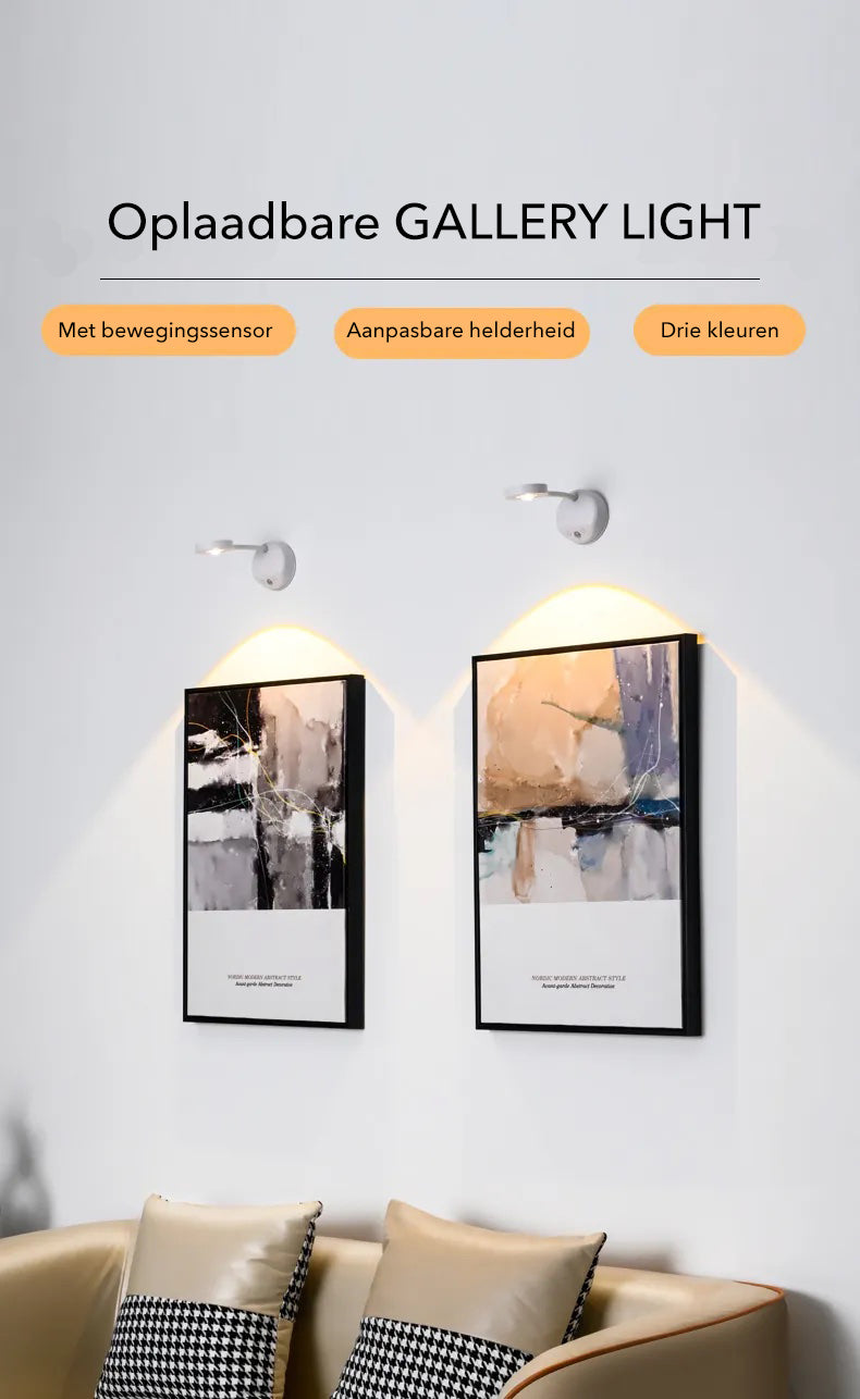 Gallery Light - Stijlvolle draadloze oplaadbare muurlamp