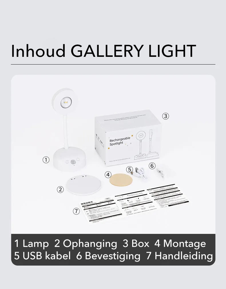 Gallery Light - Stijlvolle draadloze oplaadbare muurlamp