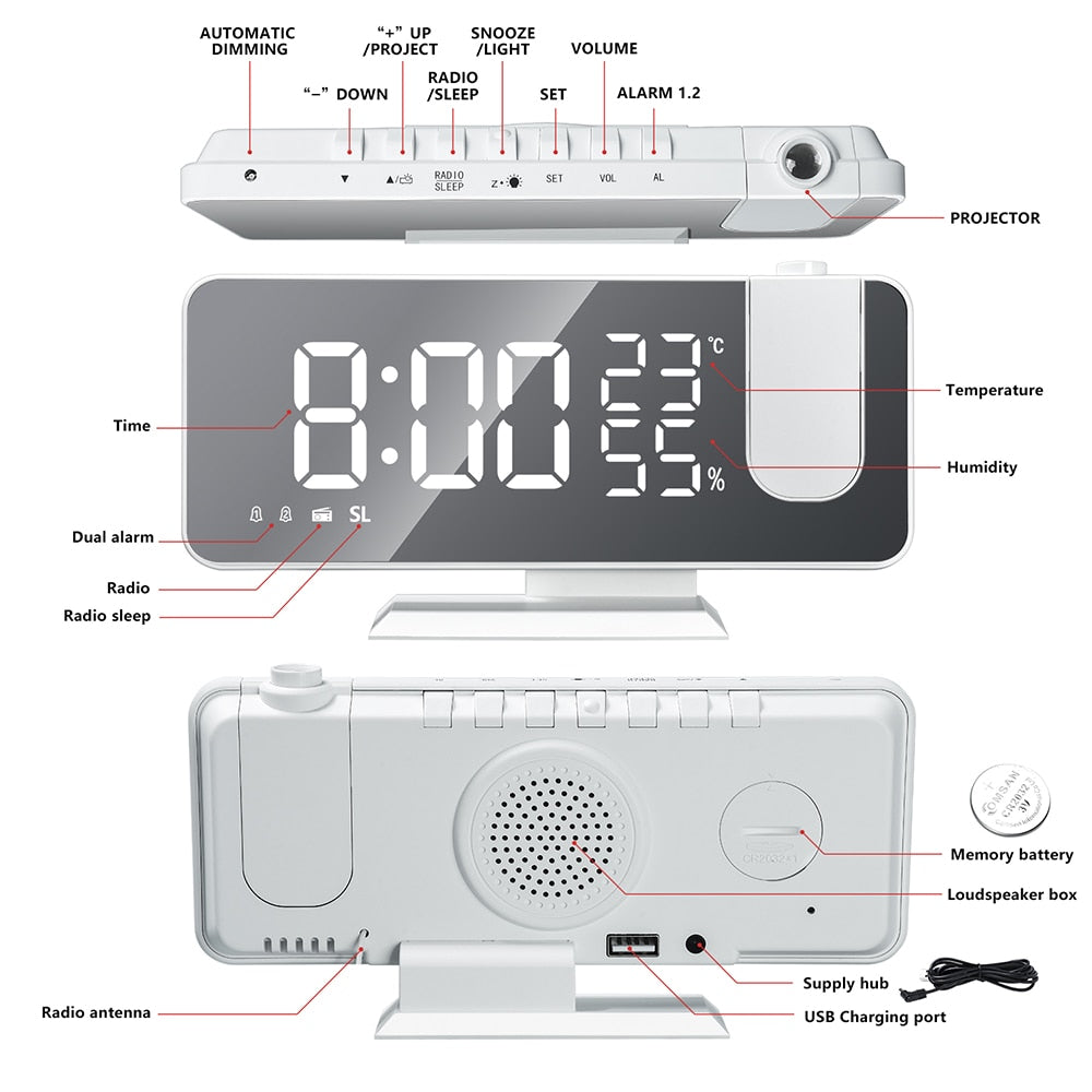 Astronatic - Innovatieve LED Projector Alarmklok met USB