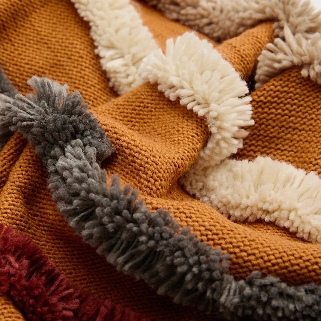 Bohemien Velour Kussenhoes - Geweven Kussenhoes met Kleurrijke Strepen en Franjes