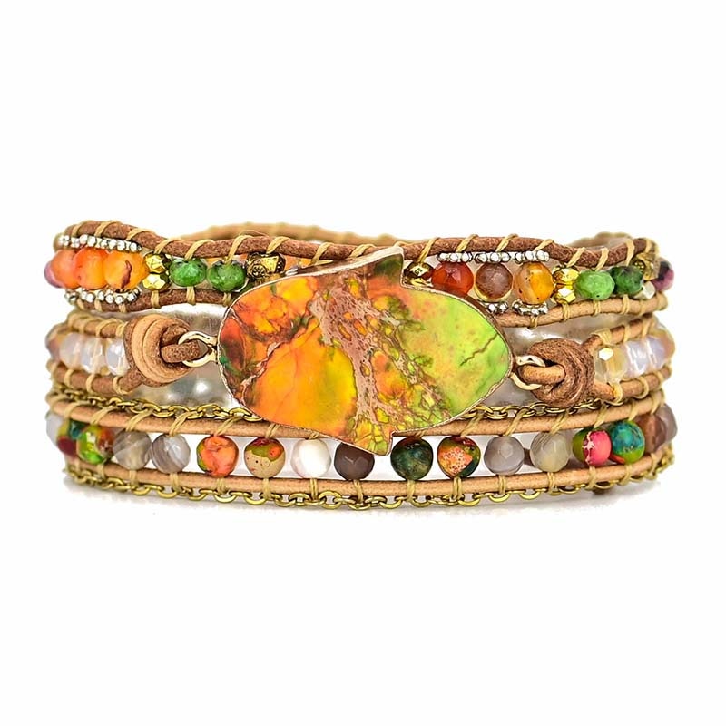 HamsaCharm - Elegante Wikkelarmband met Amazonietsteen
