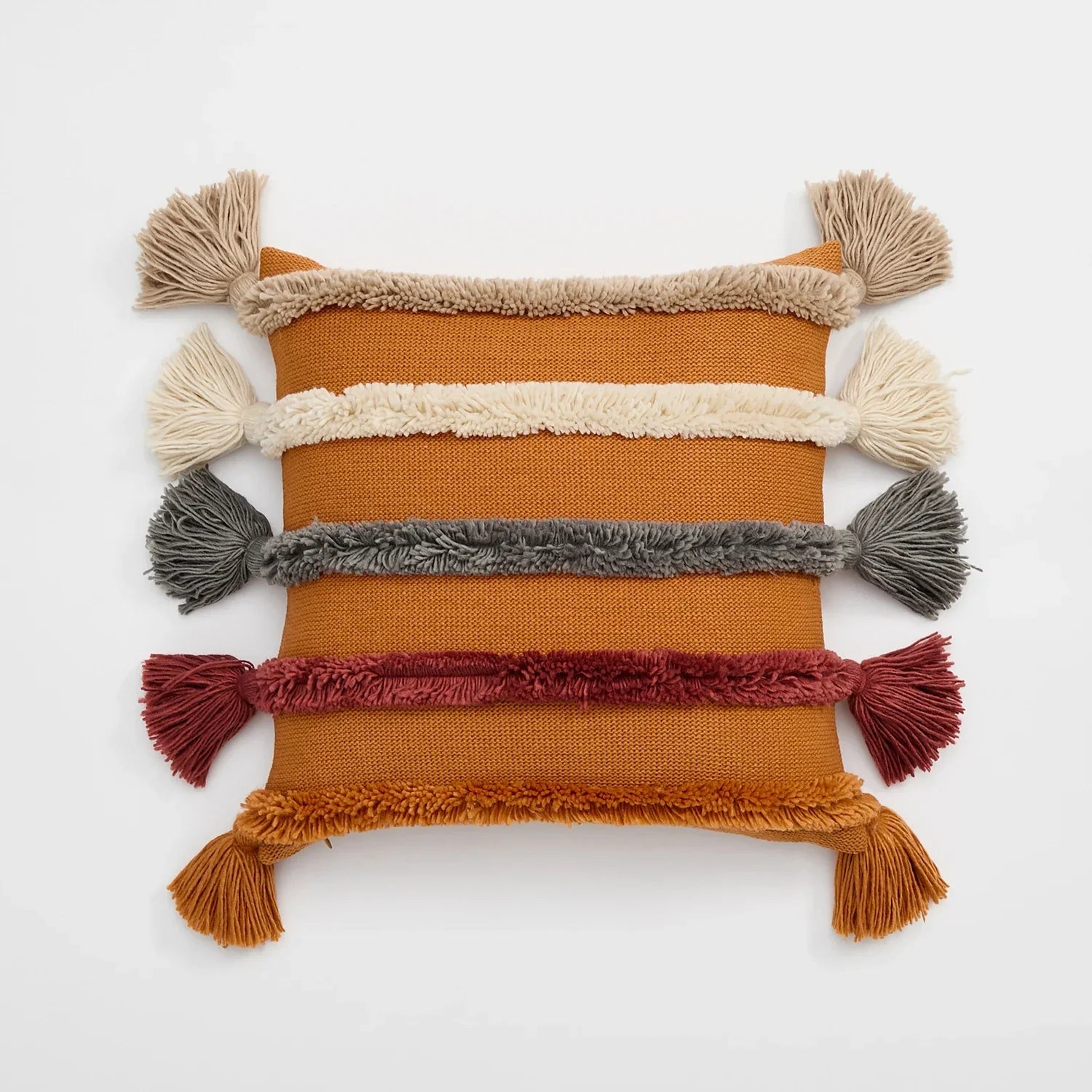 Bohemien Velour Kussenhoes - Geweven Kussenhoes met Kleurrijke Strepen en Franjes