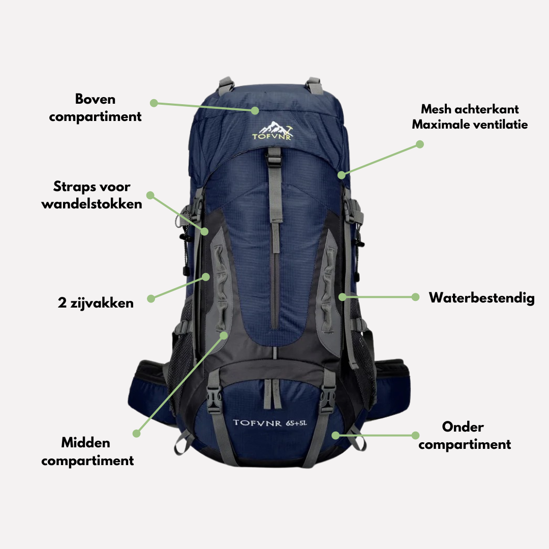 TrailBlazer Backpack – Robuuste 65L Waterdichte Rugzak