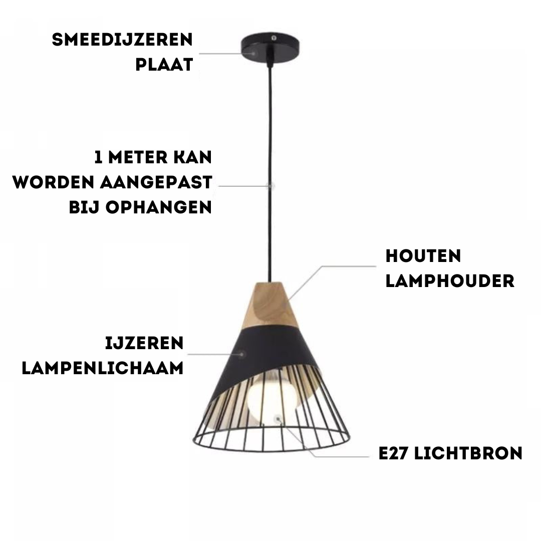 Moderne Industriële Hanglamp in Scandinavische Stijl – Hout & Metaal