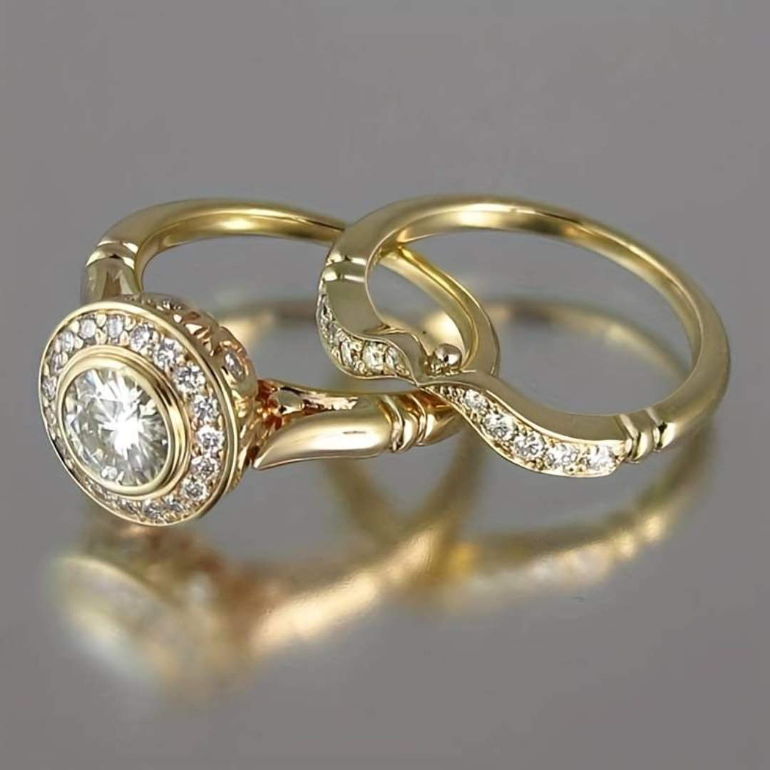 Celestia Ring Set – Luxe Gouden Zirkonia Accessoires
