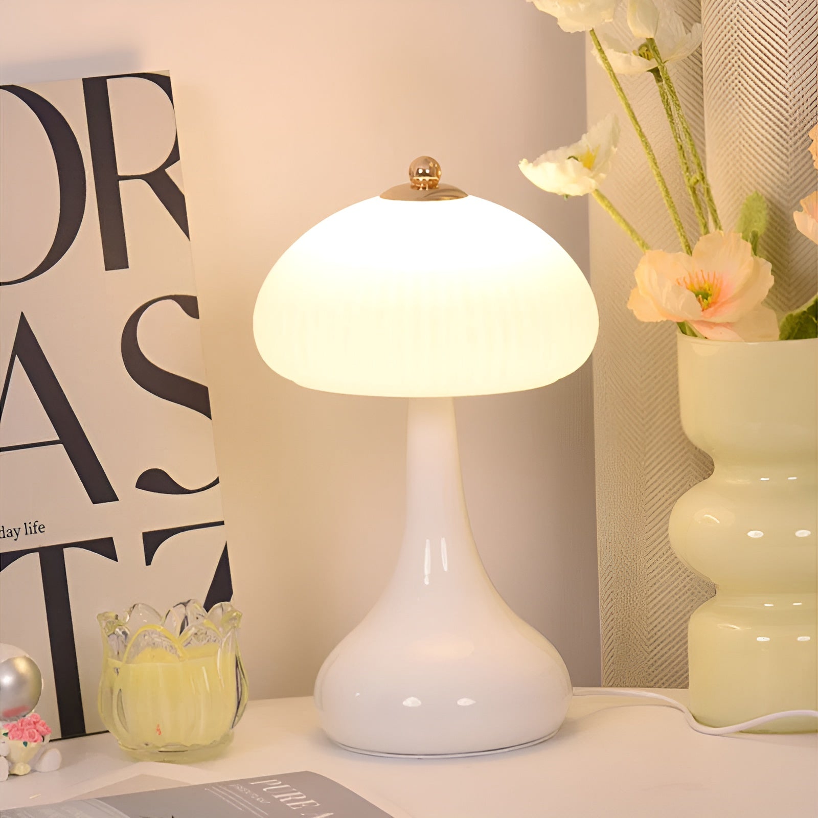 Eleganza Luxe Tafellamp – Tijdloze Paddenstoelvorm met LED Dimfunctie in Zachte Kleuren