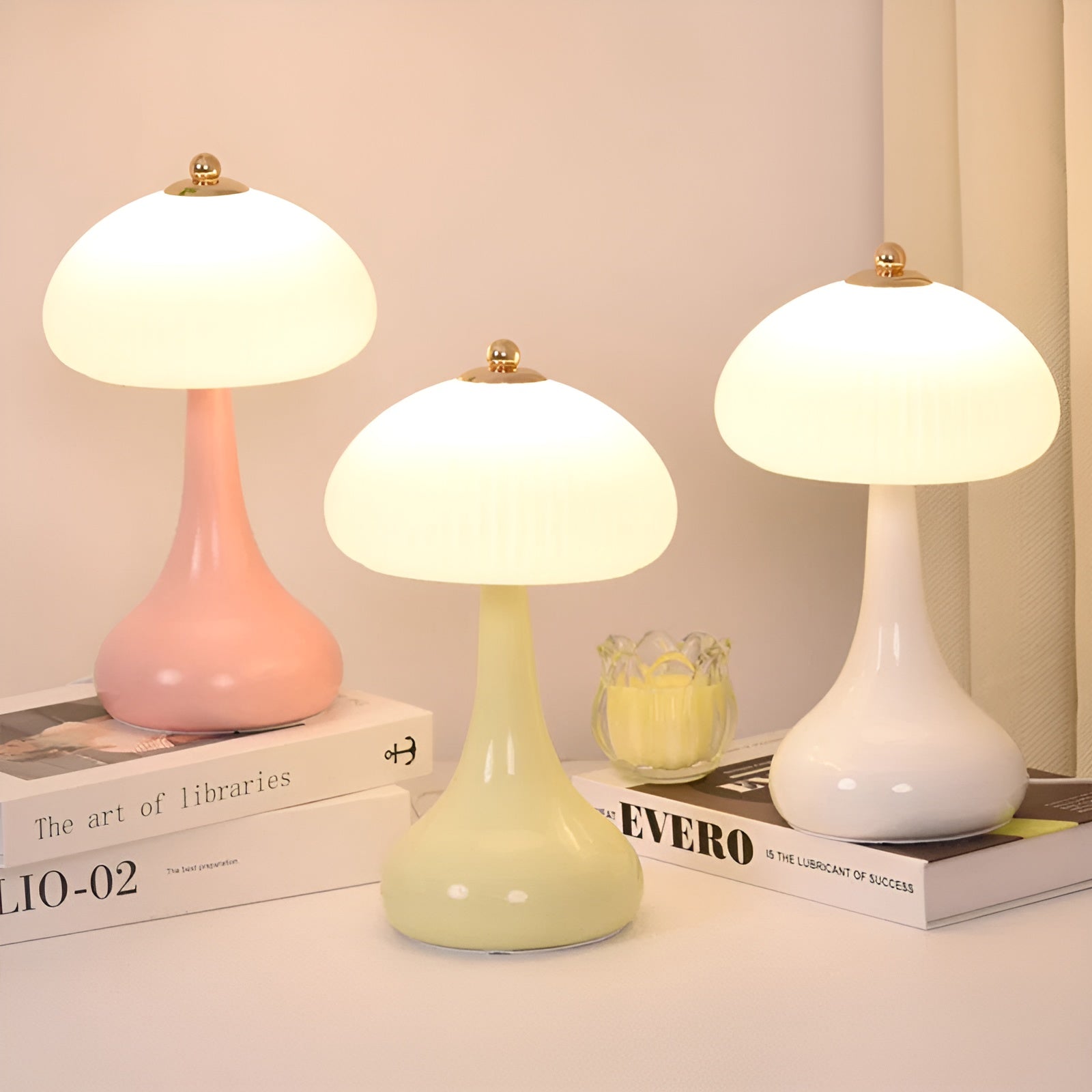 Eleganza Luxe Tafellamp – Tijdloze Paddenstoelvorm met LED Dimfunctie in Zachte Kleuren