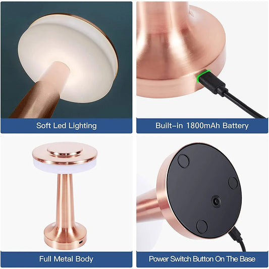 LumiCrest – Draadloze Retro LED Tafellamp
