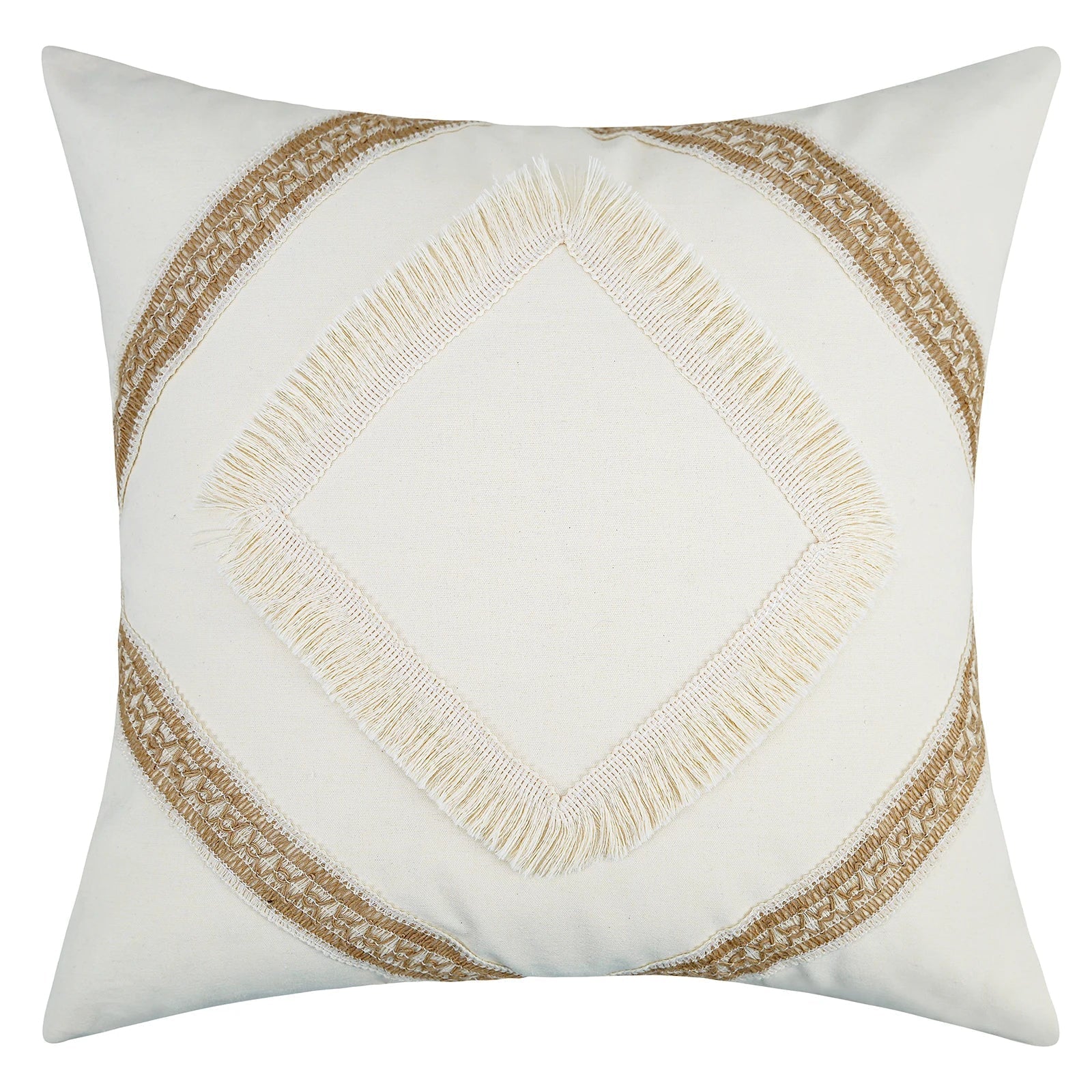 Bohemian Kussenhoes - Geometrisch Kussenhoes in Beige met Franjes