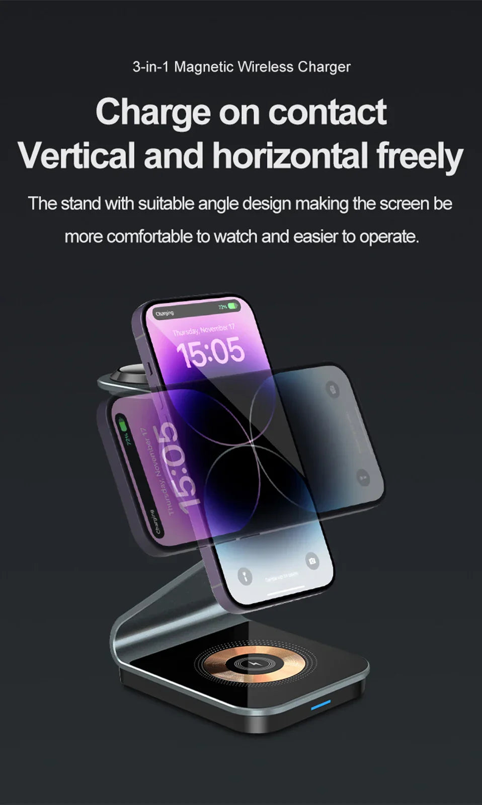 Chargy Pro - Stijlvolle Magnetische Draadloze 3-in-1 Oplader