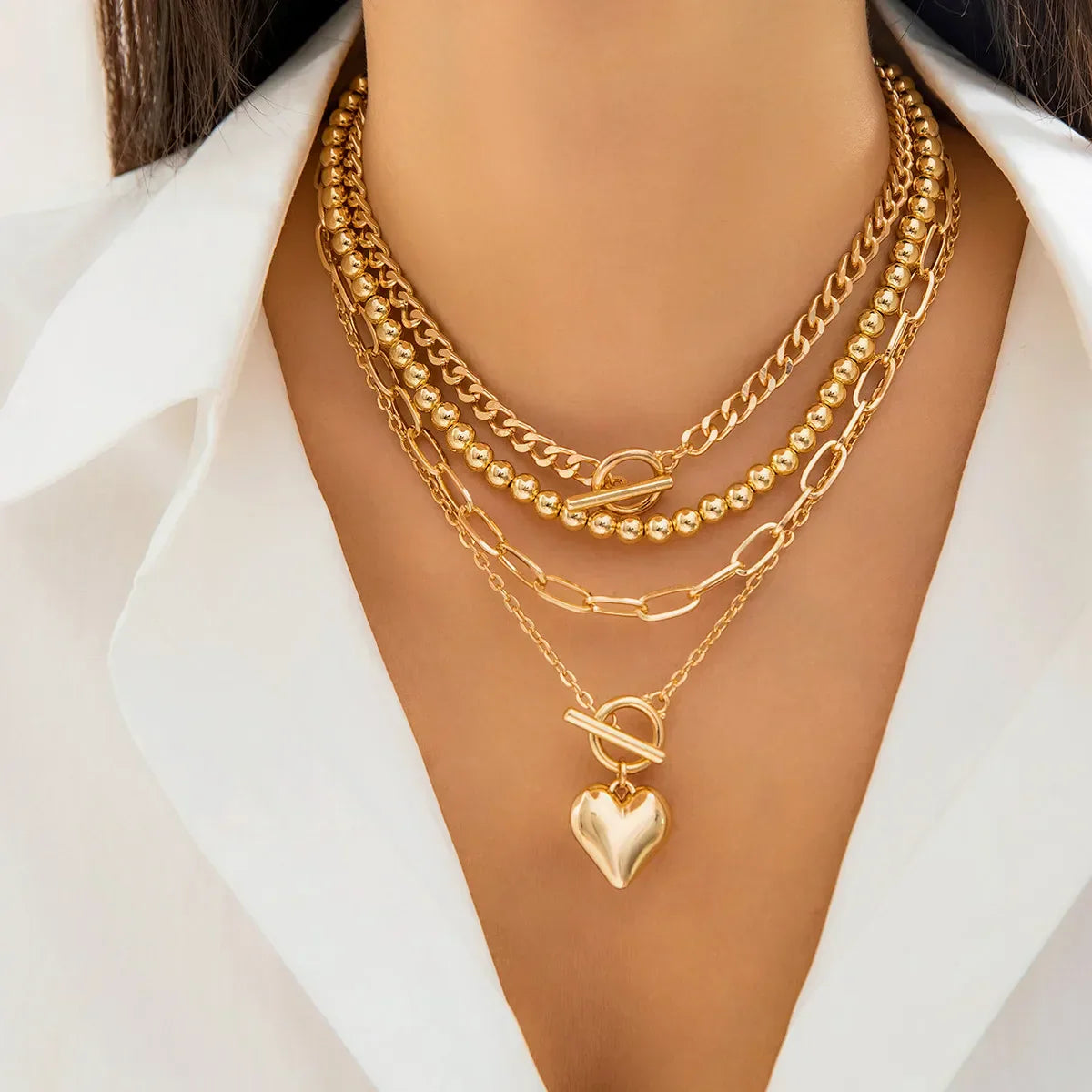 HeartGleam Necklace Set – Elegante Gouden Harthangers
