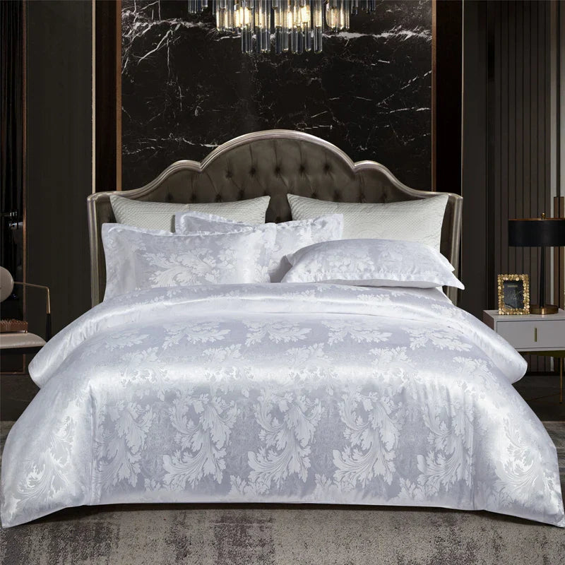 Luxueuze Satijn Rayon Jacquard Dekbedovertrek in Goud & Blauw