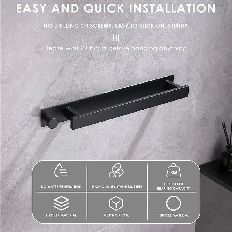 Modern Zelfklevend Handdoekrek - in Zilver en Zwart