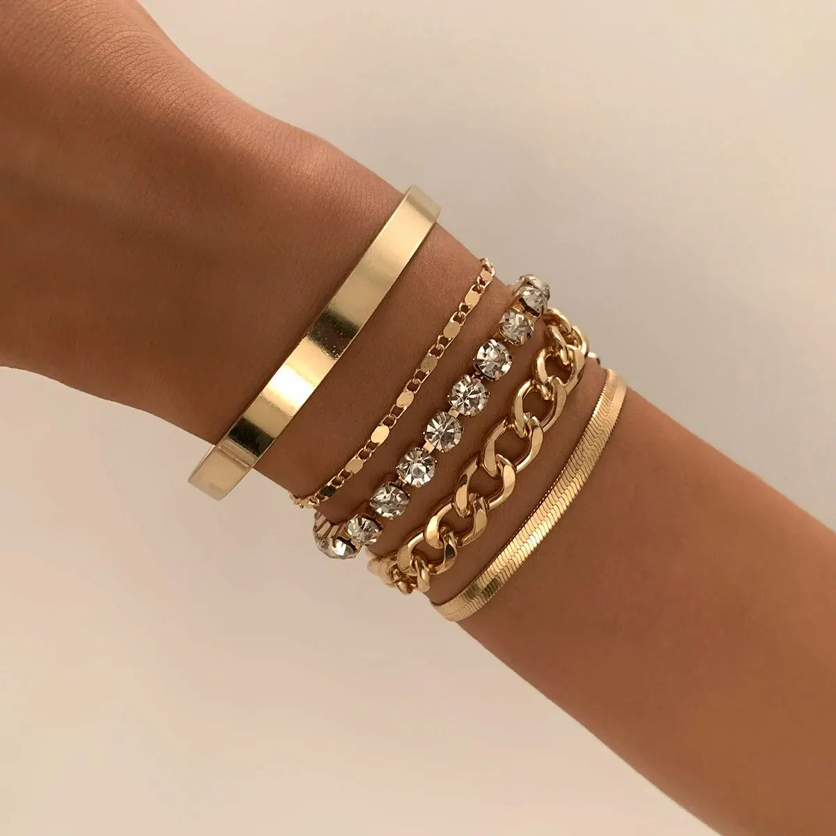 SnakeEdge Bracelet Set - 5-delige Slangenketting in Metaal