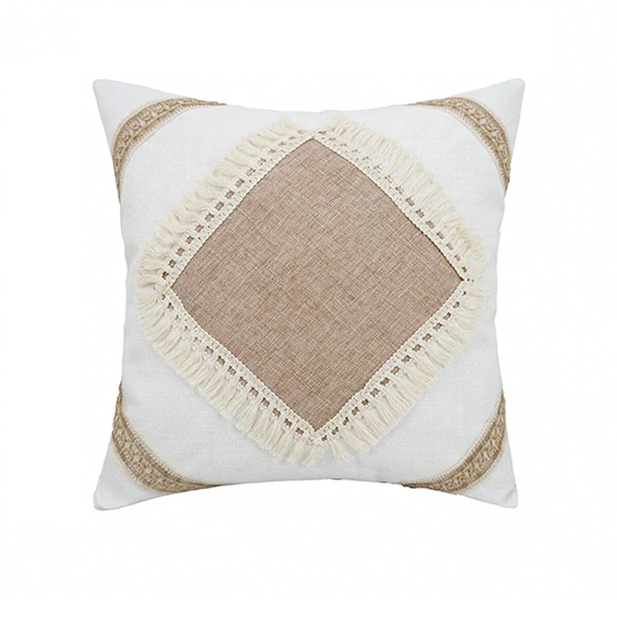 Bohemian Kussenhoes - Geometrisch Kussenhoes in Beige met Franjes