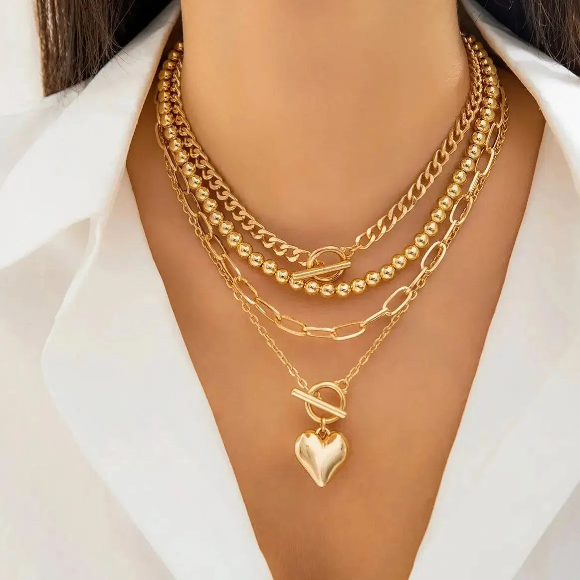 HeartGleam Necklace Set – Elegante Gouden Harthangers